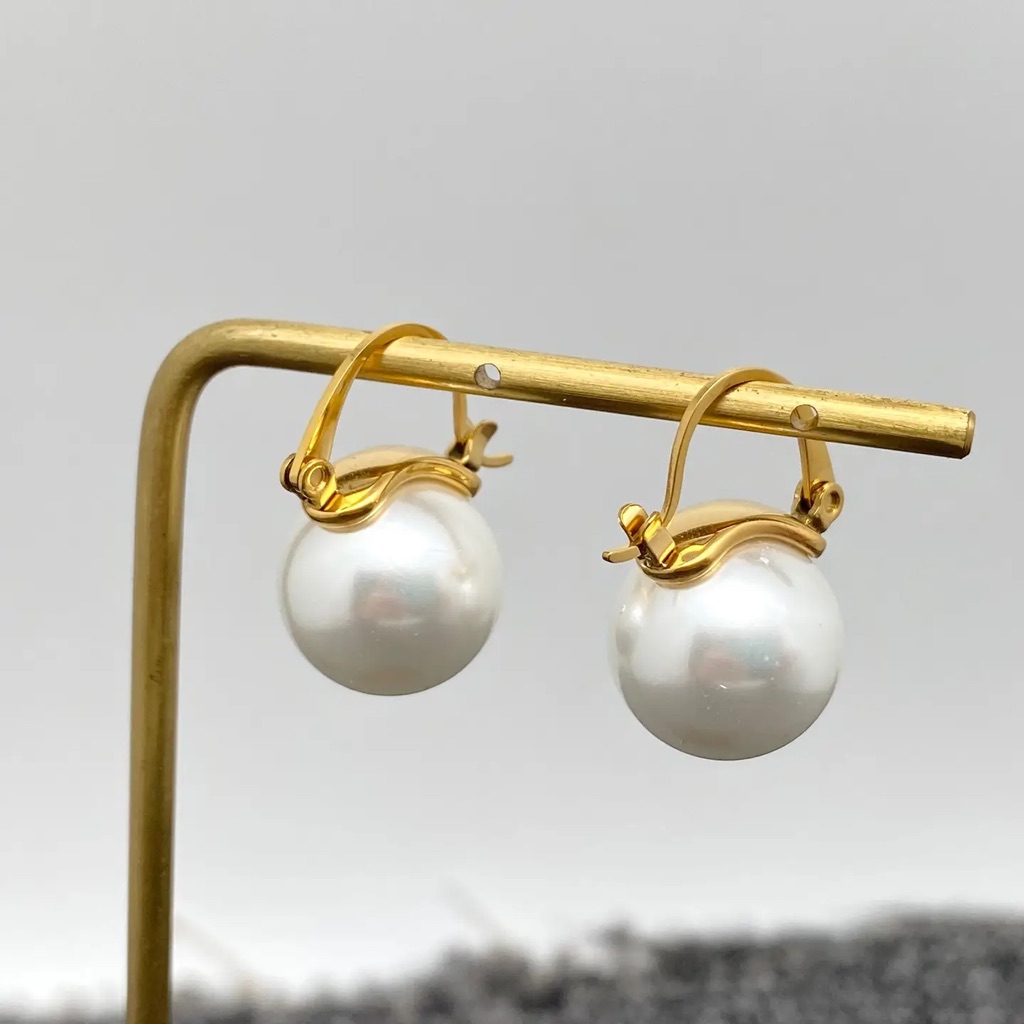 Gold And White Pearl Hoop Earrings With Minimalist Design 29$